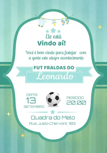 Invitación Baby Shower Fut Football Diapers editable y personalizable