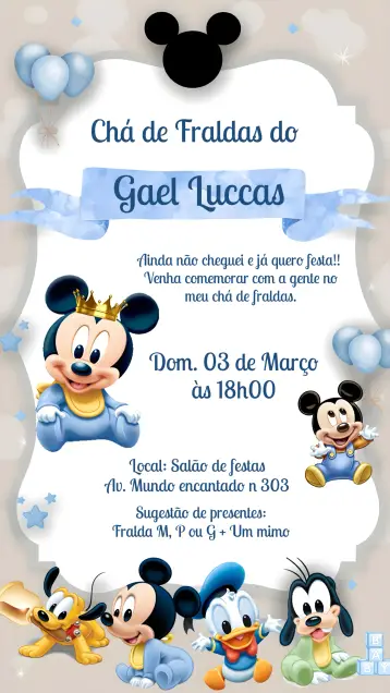 Invite Mickey Mouse Blue Baby Shower editable and customizable