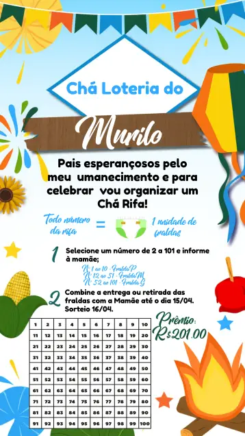 Invitación Baby Shower Arraiá Festa Junina Flags editable y personalizable