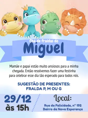 Invitación Baby Shower Dinosaur Blue Invitation editable y personalizable