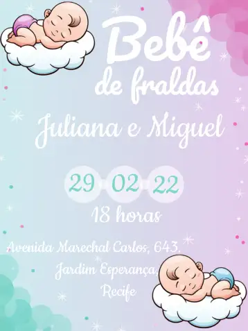 Convite Baby Shower Gemelos Rosa y Azul Bebés para baby shower para gemelos, niño y niña. – tema baby shower (tierno, colorido, lúdico, moderno, infantil, minimalista)