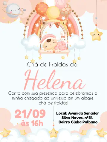 Invite Rainbow Cloud Baby Shower Girl editable and customizable