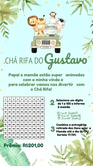 Convite Baby Shower Safari Elephant para baby shower para celebrar la llegada del bebé. – tema baby shower (safari, animales de la selva, verde y blanco, ilustraciones divertidas, tema infantil, naturaleza)