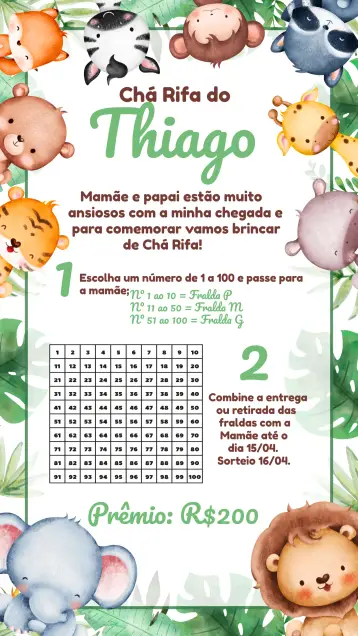 Invite Diaper Safari Raffle Tea Party editable and customizable