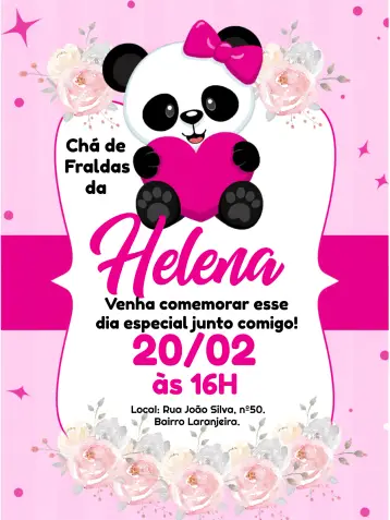 Invite Pink Panda Bear Baby Shower editable and customizable