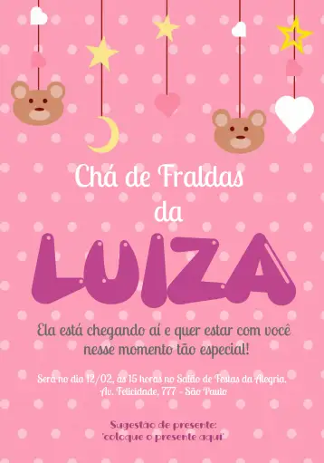 Convite Baby Shower Osito Rosa Embarazo para baby shower para celebrar la llegada del bebé. – tema revelación bebé (rosa, infantil, adorable, delicado, ilustraciones de animales, minimalista)