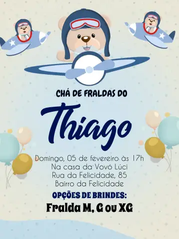 Convite Chá De Fraldas Ursinho Aviador Avião para chá de fraldas para celebrar a chegada de um bebê. – tema chá de fraldas (lúdico, infantil, aéreo, azul marinho, ursinho, vintage)