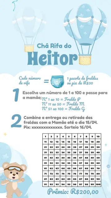 Invite Diaper Shower Teddy Bear Balloon Tea editable and customizable