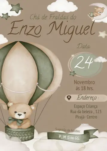 Convite Baby Shower Osito Globos Ositos para baby shower – tema baby shower (infantil, neutral, lúdico, colorido, moderno)