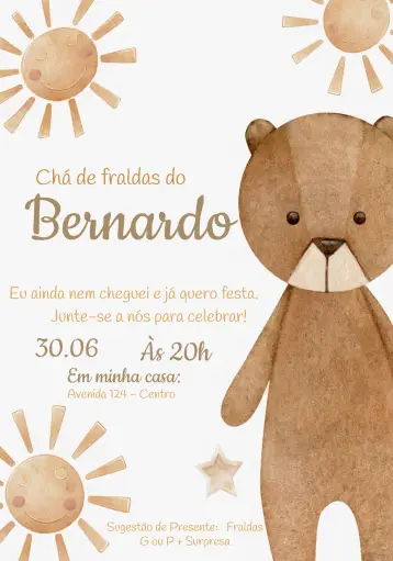 Invitación Baby Shower Oso Beige editable y personalizable