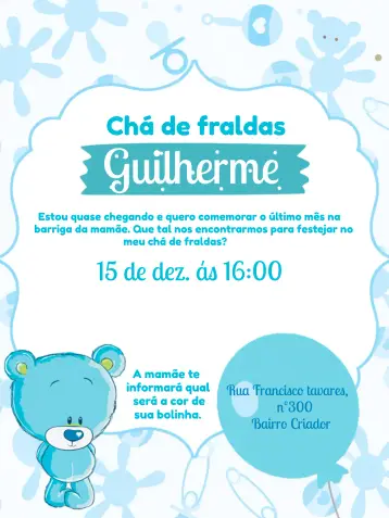 Invite Diaper Shower Little Duck Teddy Bear editable and customizable