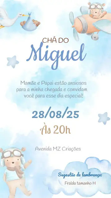 Convite Baby Shower Aviator Bear Watercolor para baby shower to celebrate the baby's arrival. – tema baby shower (acuarela, tierno, colorido, vintage, infantil, aviador)