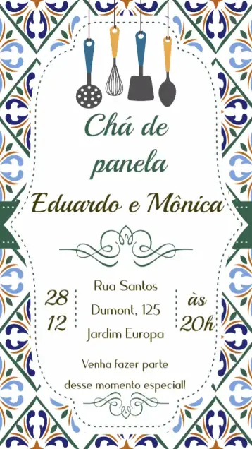 Convite Chá de Panela para ideal para celebrar um chá de panela antes do casamento. – tema chá de panela (floral, vintage, moderno, romântico, minimalista, colorido)