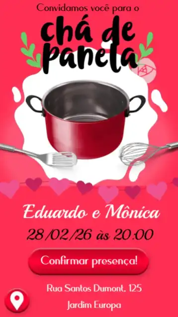 Convite Chá de Panela editável e personalizável