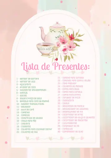 Convite Chá De Panela Floral Casa para chá de panela para celebrar a nova fase da vida. – tema chá de panela (floral, romântico, vintage, moderno, colorido, minimalista)
