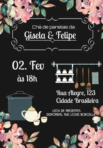 Convite Floral Bridal Shower Registry para bridal shower to celebrate the new home and kitchen. – tema bridal shower (floral, modern, elegant, enjoyable, colorful)