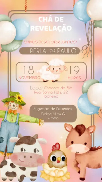 Invite Farm Themed Gender Reveal Party editable and customizable