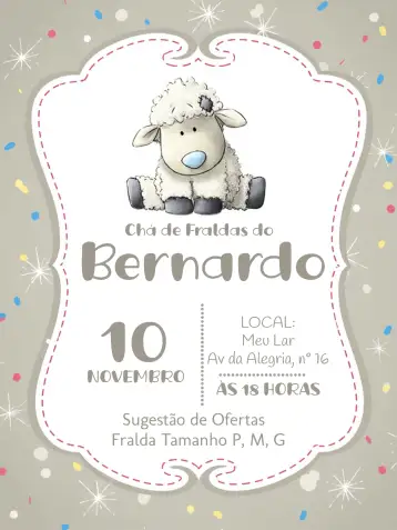 Convite Baby Shower Ovejita Azul para baby shower para celebrar la llegada del bebé. – tema baby shower (azul claro, gris suave, blanco clásico, diseño infantil, elementos gráficos de ovejitas, puntos decorativos)