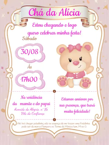 Invite Golden Teddy Bear Baby Shower editable and customizable