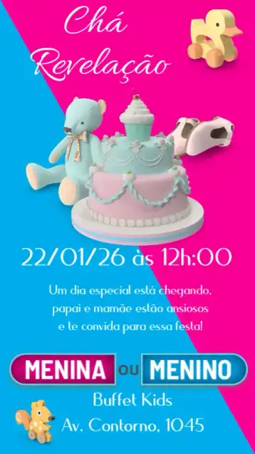 Convite Chá Revelação editável e personalizável