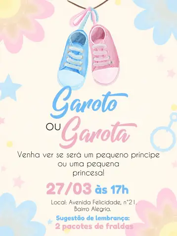 Convite Chá de Revelación Zapatos Nube para chá de revelación para descubrir el sexo del bebé. – tema revelación bebé (delicado, suave, infantil, moderno, minimalista)