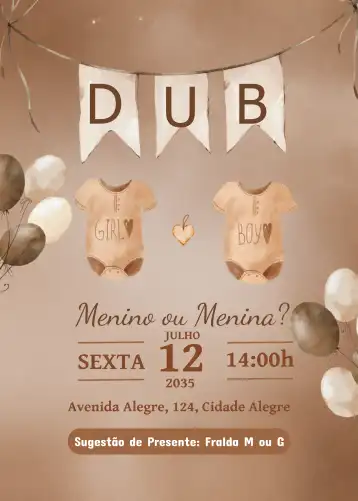 Convite Chá Revelação Ursinho editável e personalizável