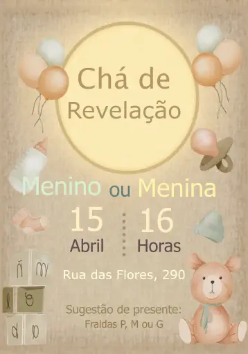 Invitación Fiesta de Revelación del Oso de Peluche Colorido editable y personalizable