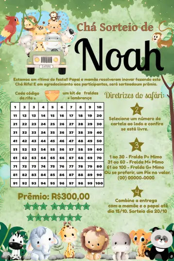 Invitación Baby Shower Safari Raffle With editable y personalizable