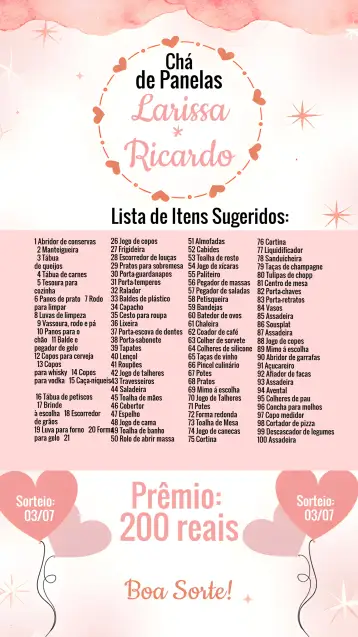 Convite Chá Rifa De Cozinha Corações Salmão para chá de panela. – tema chá de panela (salmão, rosa claro, minimalista, delicado, corações, cozinha)