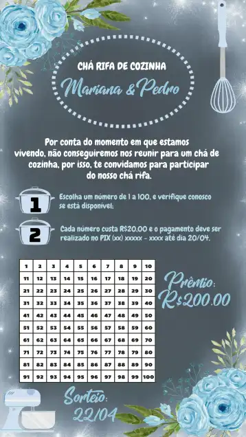 Convite Chá Rifa De Panela Quadro Negro Giz Lousa editável e personalizável