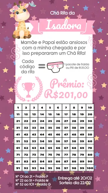 Convite Giraffe Diaper Raffle Tea para baby shower – tema raffle tea (floral, modern, childish, colorful, cute, elegant)