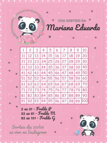 Convite Gray Panda Tea Raffle para baby showers and children's parties. – tema raffle tea (cute, minimalist, modern, gray and pink, playful, fun)