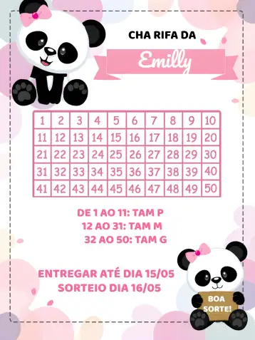 Convite Panda Raffle Tea 1 para ideal for girls' raffle tea parties. – tema raffle tea (pink, panda, playful, childlike, fun)