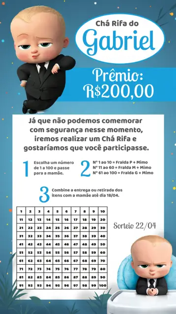 Invitación Té Rifa Poderoso Jefe Bebé Cartón editable y personalizable