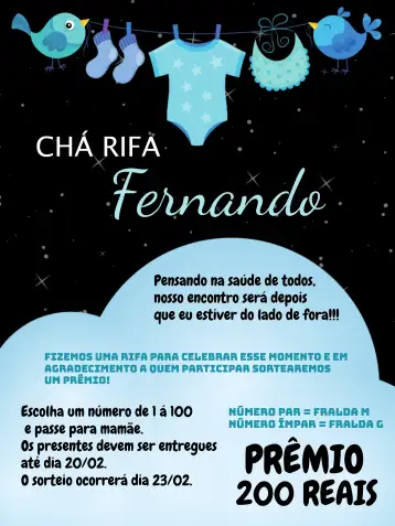 Convite Chá Rifa Varal De Roupas Céu para ideal para chás de rifa e festas temáticas. – tema raffle tea (blue, minimalist, fun, childish, modern)