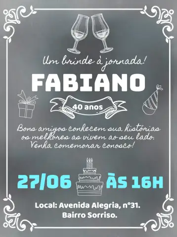 Convite Pizarra Brinde para cumpleaños de adultos con temática divertida y casual. – tema cumpleaños (pizarra, moderno, relajado, blanco y negro, azul, bar)