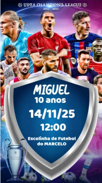 Convite Campeones para cumpleaños temático de fútbol. – tema cumpleaños (fútbol, moderno, vibrante, temático, joven, deportivo)