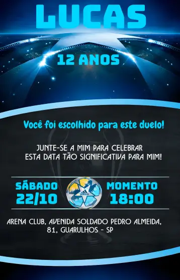 Invitación Champions League Trofeo editable y personalizable
