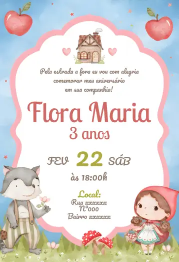 Invitación Caperucita Roja Mal editable y personalizable