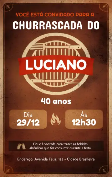 Convite Barbecue Beer para birthday with a barbecue and beer theme. – tema birthday (colorful, relaxed, modern, rustic, boho style, tropical)