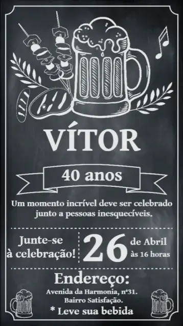 Convite Barbacoa Pizarra Cerveza para cumpleaños con temática de barbacoa. – tema cumpleaños (pizarra, moderno, rústico, blanco y negro, vintage, artesanal)