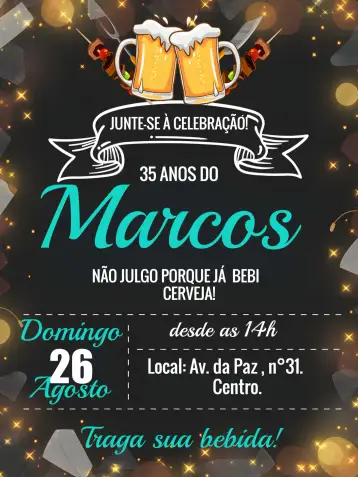 Convite Churrasco Chalkboard Domingo para churrasco de domingo em família ou com amigos. – tema mais pesquisados (chalkboard, azul e branco, xadrez, moderno, descontraído, festa ao ar livre)