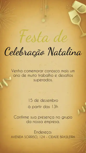 Convite Christmas Companies Party Celebration para christmas celebration for companies. – tema commemorative dates (golden, white, modern, elegant, seasonal)