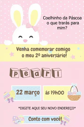 Convite Coelhinho Páscoa Coelho editável e personalizável