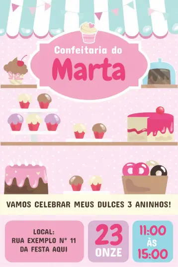 Invitación Pastelería - Cupcakes editable y personalizable