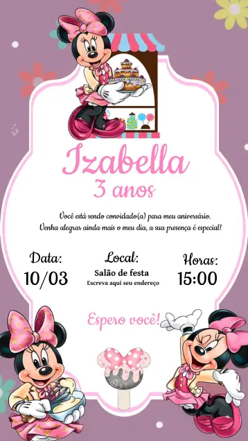 Invitación Pastelería de Minnie Mouse Rosa editable y personalizable