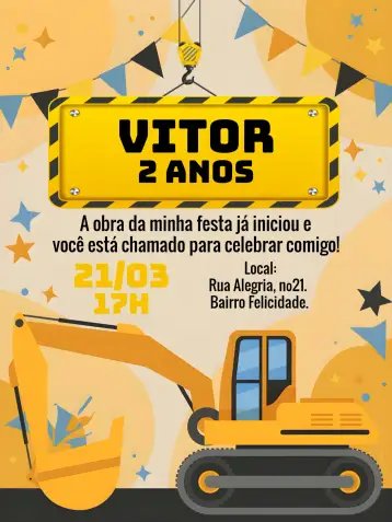 Convite Construcción Máquinas Blanco para tómbola té con temática de construcción. – tema té rifa (construcción, máquinas, moderno, colorido, infantil, temático)