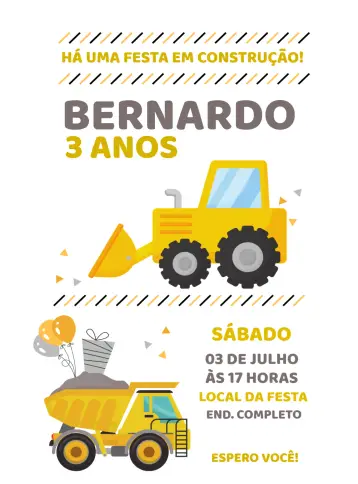 Invitación Construcción Tractor Obras editable y personalizable