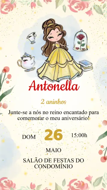 Invitación Invitación Cumpleaños La Bella y la Bestia editable y personalizable