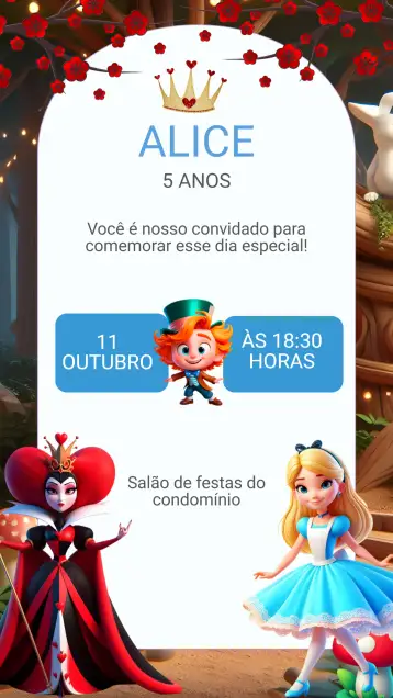 Convite Convite Aniversário Alice no País das Maravilhas – tema aniversário infantil